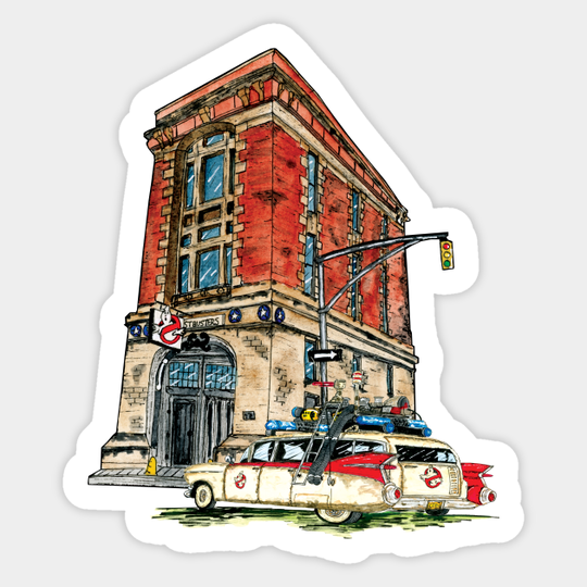 Ecto- 1 / Firehouse, Hook & Ladder Company 8 - Ghostbusters - Sticker