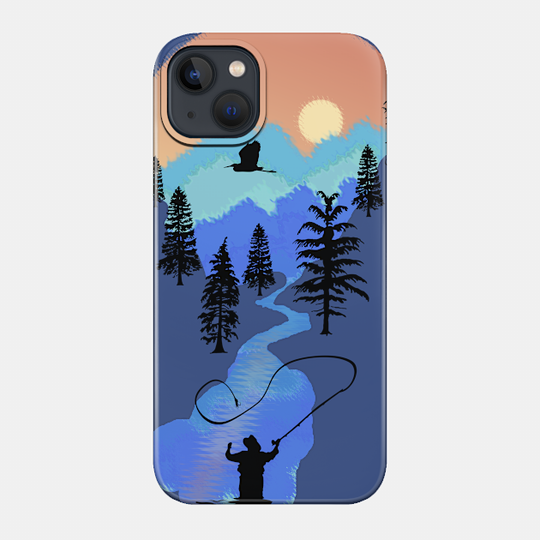 Fly Fishing Mountain Sunset by TeeCreations - Fly Fishing Trout - Phone Case