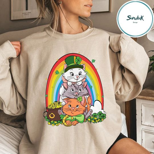 Disney The Aristocats Marie Berlioz Toulouse Shamrock Rainbow Sweatshirt