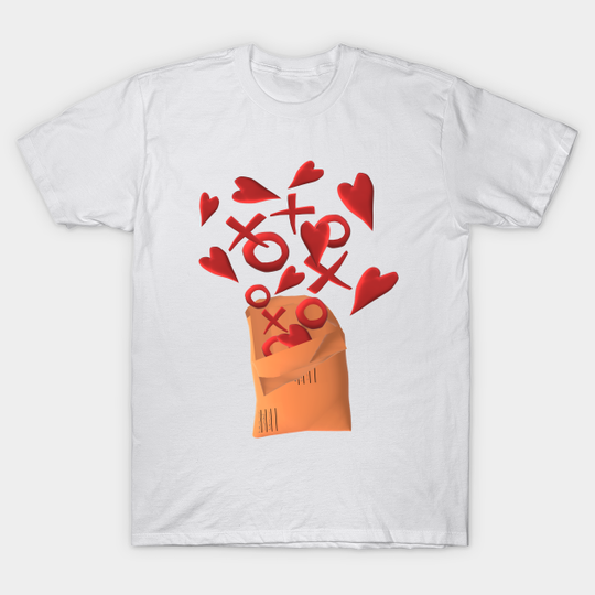 Discover Send Love. Happy Snail Mail Envelope with Hearts, X's and O's. (White Background) - Snail Mail - T-Shirt