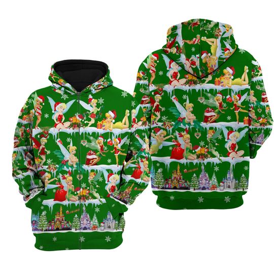 Tinker Bell Green Christmas Disney 3D Hoodie, Disney Cartoon Shirt
