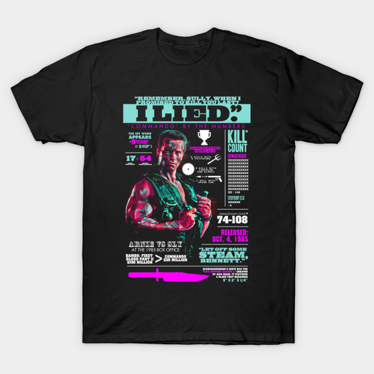 Commando (1985) Infographic - Arnold Schwarzenegger - T-Shirt