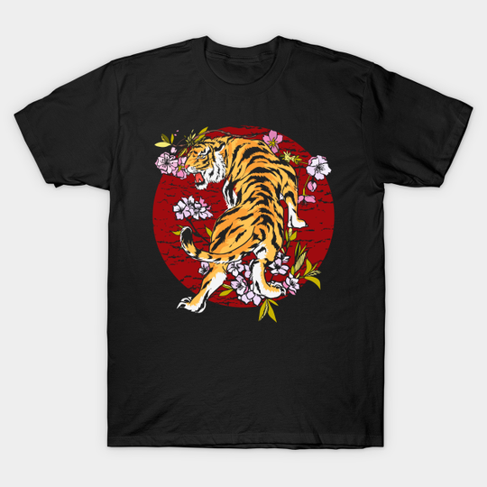Cherry Blossom Jungle Wildlife Animal Tigers - Tigers - T-Shirt