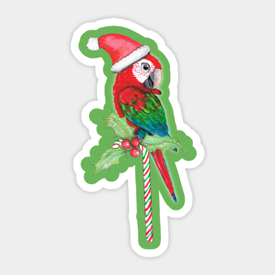 Green wing macaw Christmas style - Christmas Parrot - Sticker