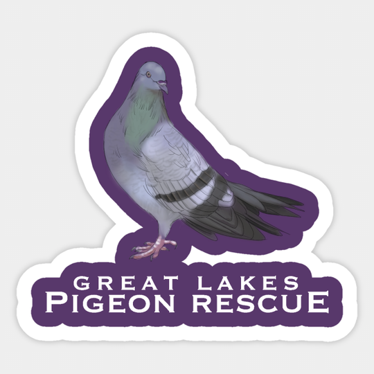 Great Lakes Pigeon Rescue Mascot - White Letters - Pigeon - Sticker