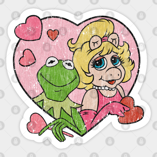 Distressed kermit and miss piggy - Kermit - Sticker