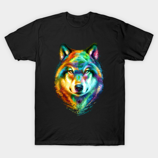 Wolf Face Colorful Painting - Wolf - T-Shirt
