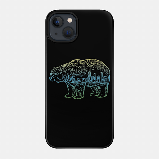 Downtown Chicago City Skyline Walking Bear Silhouette - Chicago Bears - Phone Case