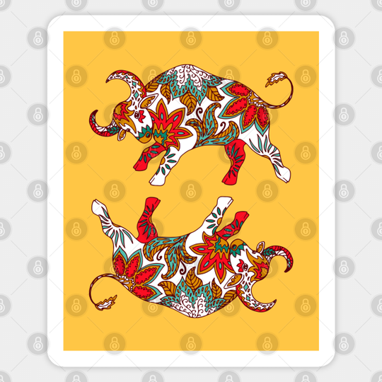 Paisley Oxen (Mustard Palette) - Year Of The Ox 2021 - Sticker