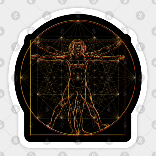 Leonardo Da Vinci Vitruvian Man Trippy Mandala Art Glitch - Leonardo Da Vinci Vitruvian Man - Sticker