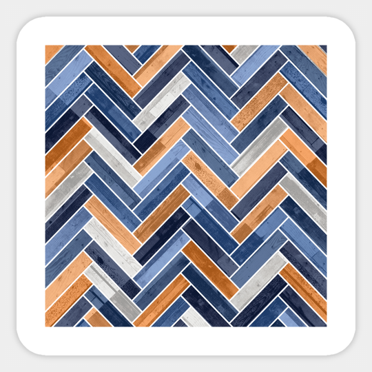 Herringbone Pattern in Navy Blue and Orange - Herringbone Pattern In Navy Blue And Or - Sticker