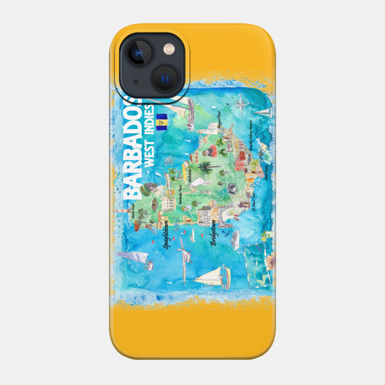 Barbados_Illustrated_Travel_Map_With_RoadsS - Barbados - Phone Case