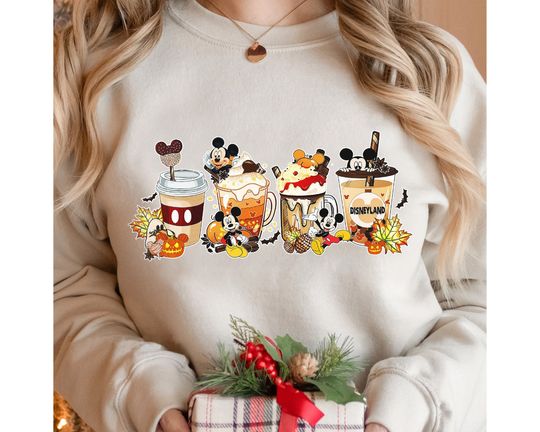 Cute Mickey Ears Fall Coffee Lover Sweatshirt, Disney Thanksgiving Halloween