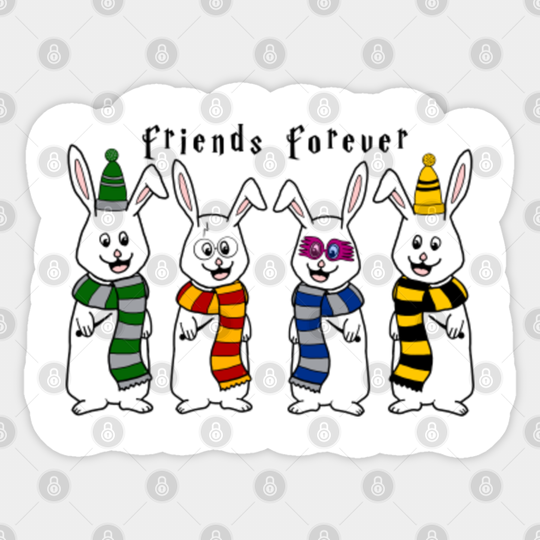 Wizard Bunnies Friends Forever - Hogwarts House Colors - Sticker