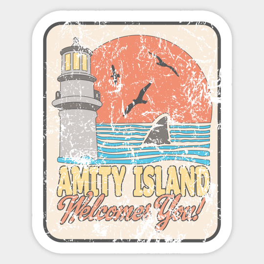 Jaws — Retro Amity Scene (weathered) - Jaws - Sticker