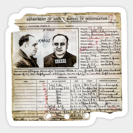 Al Capone Arrest Record, 1932 - Al Capone - Sticker