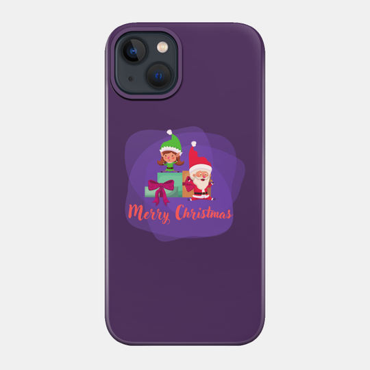 Merry Christmas with Santa and elf - Xmas Gift - Phone Case