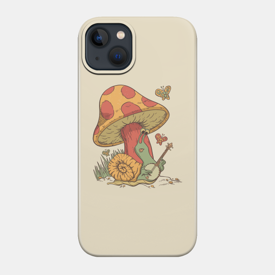 Cottage core - Snail Playing Banjo Under A Mushroom - Frog - Phone Case