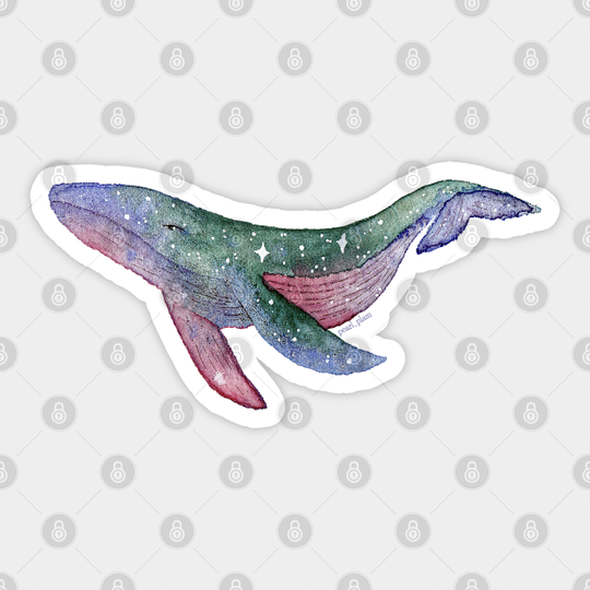 Mint and raspberry galaxy whale - Whale - Sticker