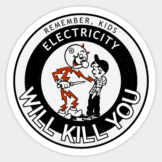 Electricity PSA - Reddy Kilowatt is a bad man. - Humor - Sticker