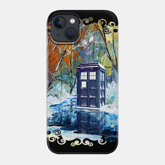 Snowy Blue Phone booth at winter zone - Tardis - Phone Case