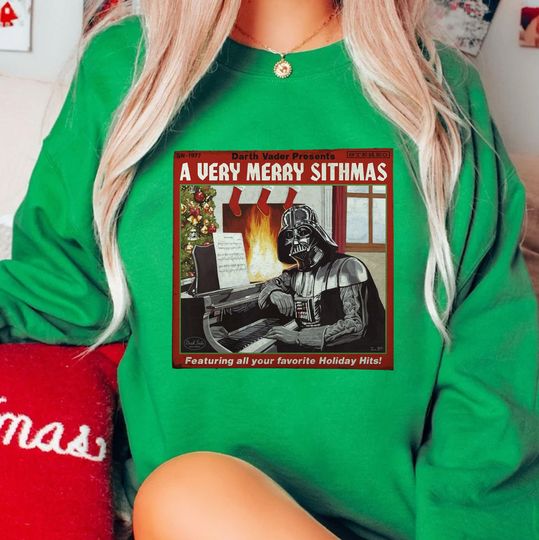 Darth Vader A Very Merry Sithmas Cover Christmas Light Sweatshirt, Funny Disney Star Wars Xmas Sweatshirt