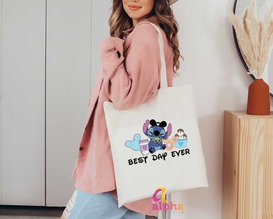 Best Day Ever Tote Bag, Stitch Bag, Disney Bag, Disney Characters Tote Bag