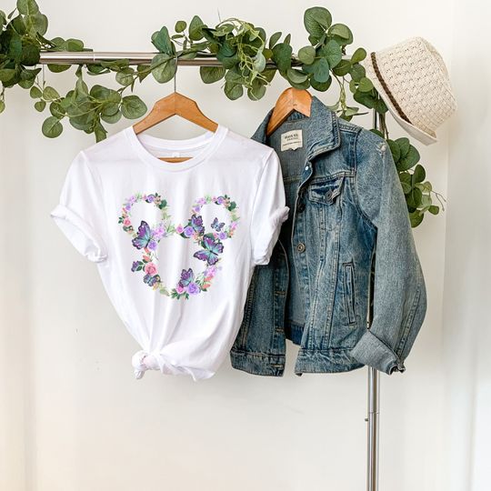 Discover Disney Floral Butterfly Minnie T-Shirt, Disney Ears Shirt, Disneyworld Shirt, Disney Womens Shirt
