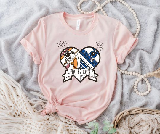Star Wars R2-D2 BB-8 Droid Heart Valentine's Day T-Shirt, Disney Couple Shirt