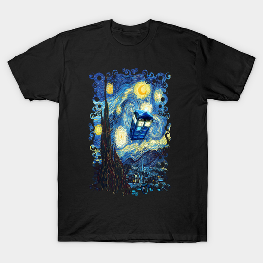 Blue Phone booth starry the night - Tardis - T-Shirt