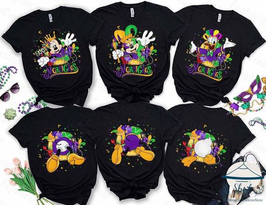 Two-sided Mickey and Friends Mardi Gras Shirt, Disney Mardi Gras T Shirt