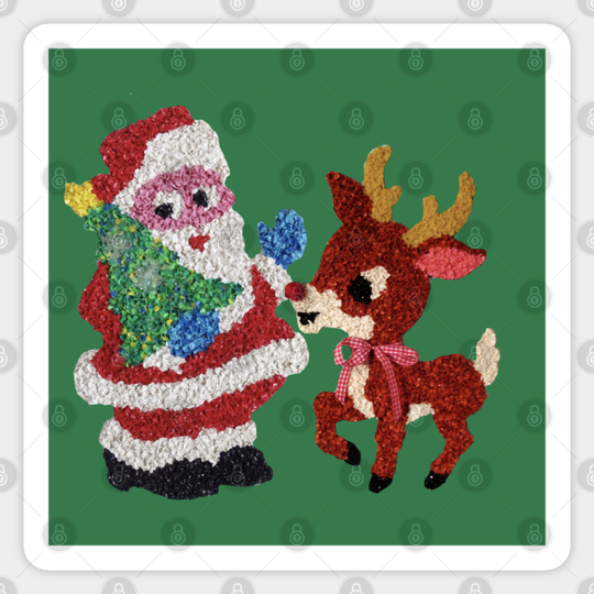Santa & Rudolph Vintage Melted Plastic - Christmas - Sticker