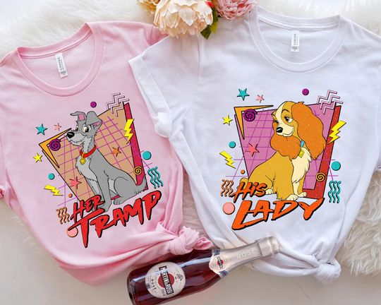 Retro 90s Couples Tramp And Lady T-shirt, Disney Valentine's Day Couple Matching Tee, Magic Kingdom Disneyland