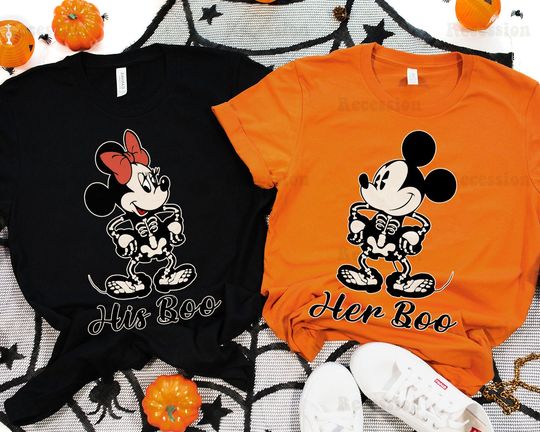 Her Boo His Boo Couple Shirt, Mickey Skeleton Shirt, Disney Disneyland Halloween Shirt