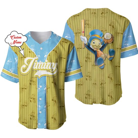 Jiminy Cricket Dark Green Blue Patterns Jersey | Disney Custom Baseball Jersey