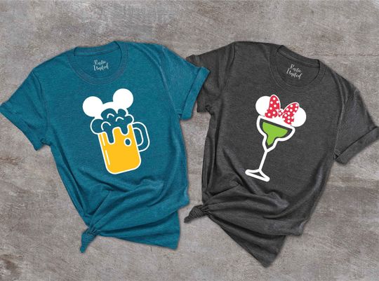Drinking Beer and Wine Shirts, Disney Epcot Matching Shirt, Disney Drinking Couple T-Shirts