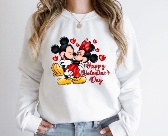 Disney Valentine Sweatshirt, Disney Love Sweatshirt, Minnie Mickey Kissing Sweatshirt