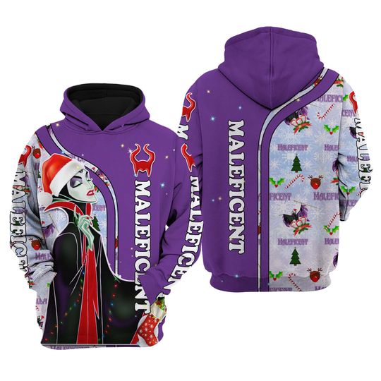 Maleficent Violet Christmas Disney 3D Hoodie, Cartoon Outfits Clothing