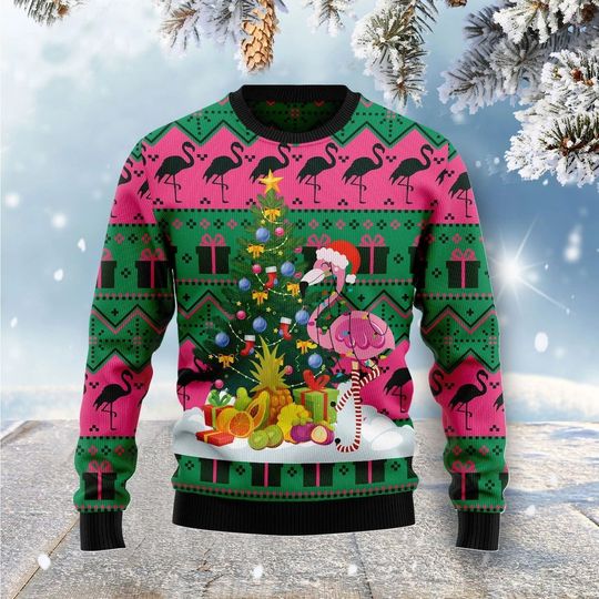 Flamingo Christmas 3D Ugly Christmas Sweatshirt