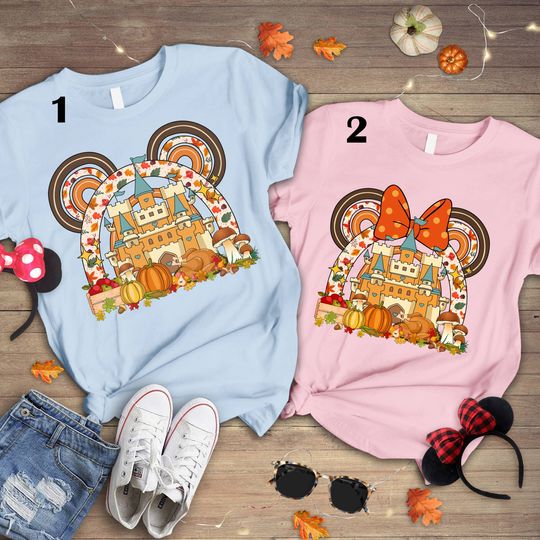 Cute Disney Castle Thanksgiving Couple Shirt
