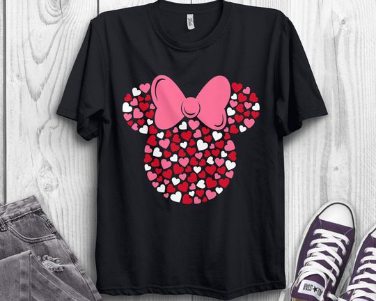 Disney Minnie Mouse Icon Pink Hearts Valentine's Day T-Shirt, Disney Valentine Couple Shirt