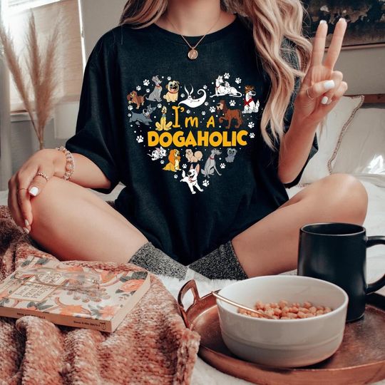 Disney Dogaholic T-Shirt,  Disney 101 Dalmatians Dogs, Tramp shirt Lady Dog Mom Who Loves Disney Pluto Dog