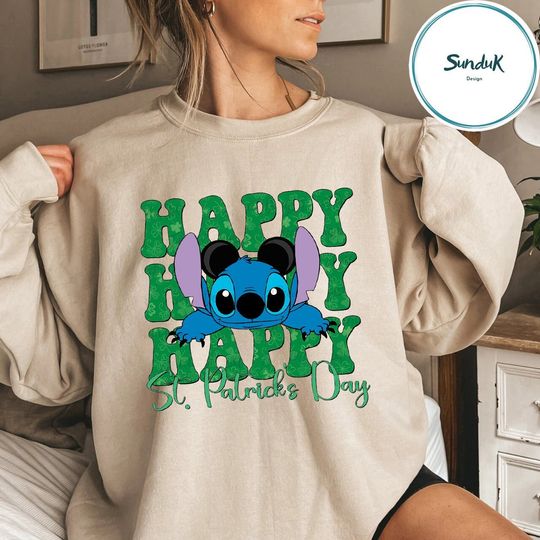 Discover Disney Stitch St. Patrick's Day Sweatshirt, Stitch Shenanigans Irish Shamrock Sweatshirt