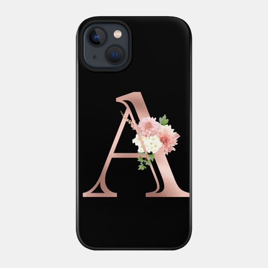 Rose Gold Monogram Letter A Blush Pink Flowers - A - Phone Case