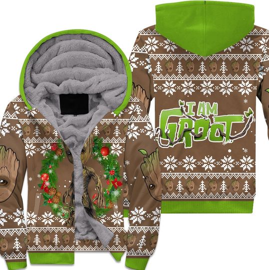 Groot I Am Groot Green Brown Christmas Disney 3D Zip Hoodie