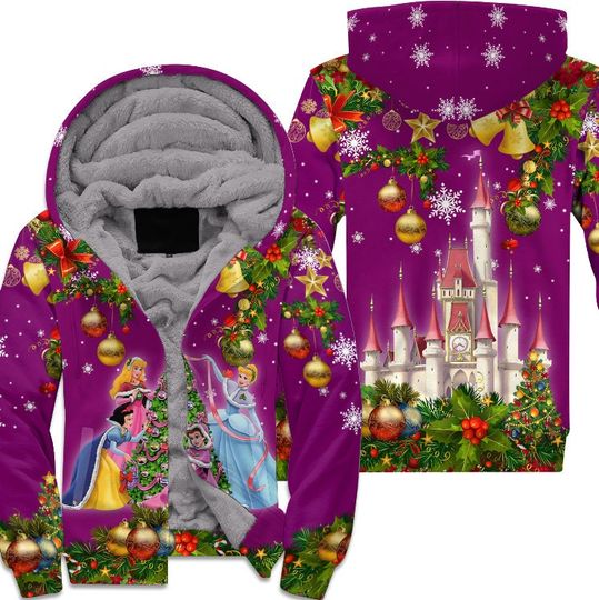 Disney Princesses Purple Castle Christmas Disney 3D Zip Hoodie