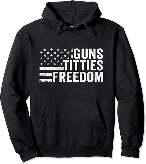 Guns Titties & Freedom - Mens Funny Drinking USA Flag Pullover Hoodie