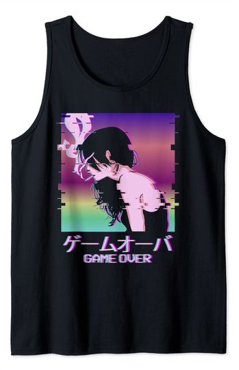 Sad Manga Tank Top Japanese Vaporwave Sad Anime Girl Game Over Indie Aesthetic