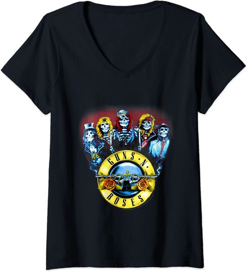 Womens Guns N' Roses  Skeletons & Bullets V-Neck T-Shirt