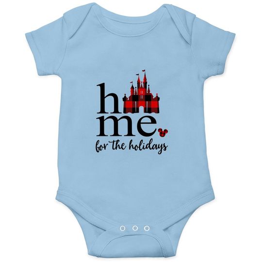 Home For The Holiday Disney Christmas Red Plaid Baby Bodysuit